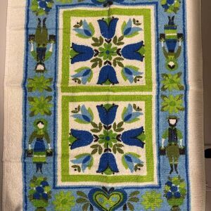 Vintage Sayco Blue Green Hand Towel Floral Amish Dutch Retro 70's MCM Tulip‎
